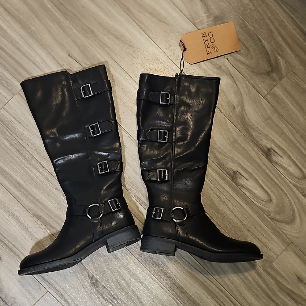 Frye and Co. Womens Cyra Stacked Heel Motorcycle Boots